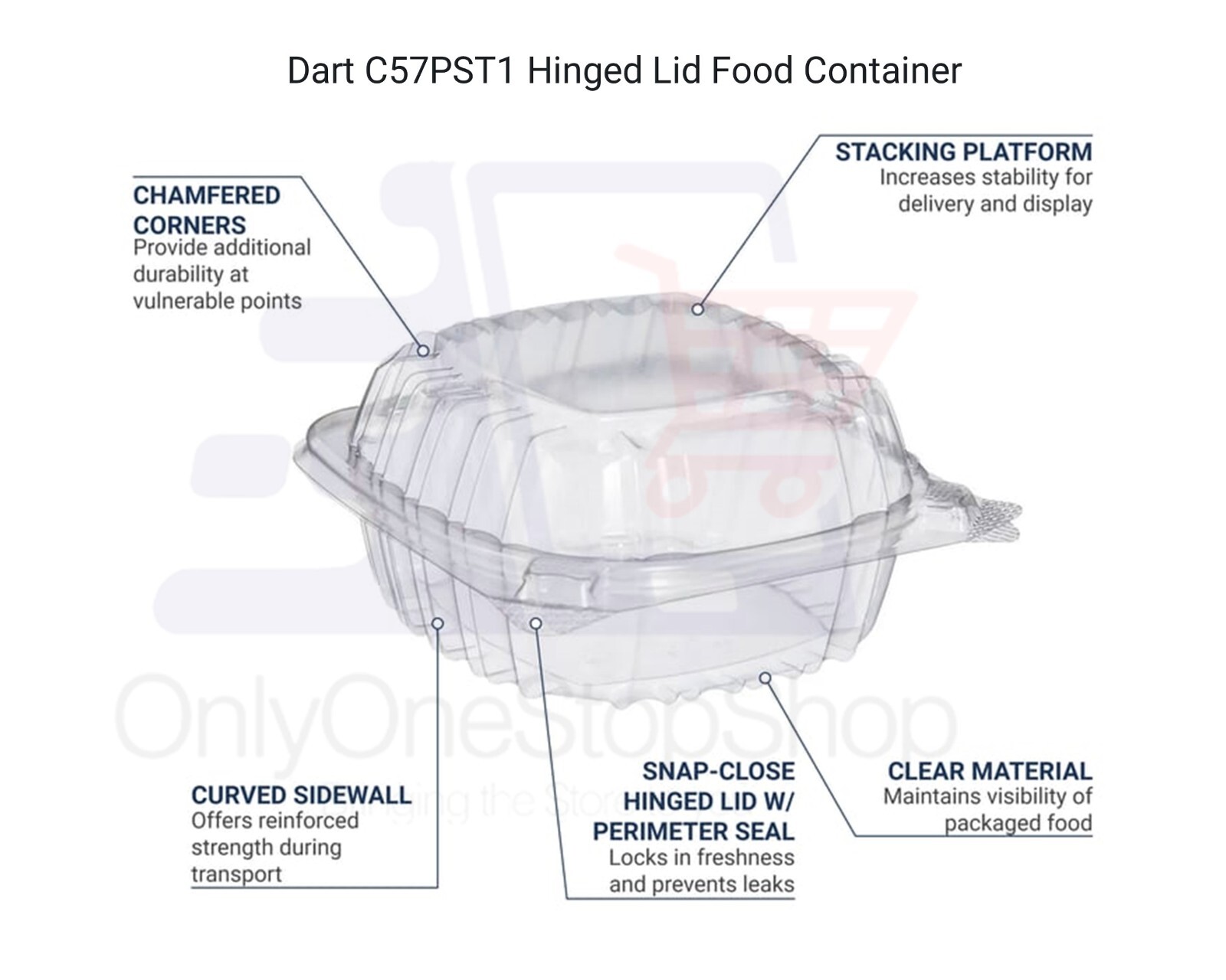 DART SOLO C57PST1 Clear Plastic Seal Hinged-Lid Food Containers 6 x 6"