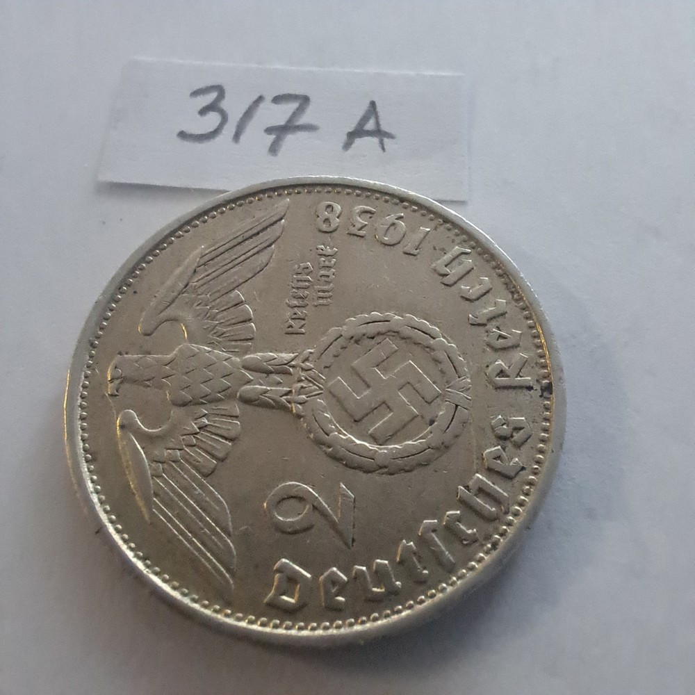 1938 B. Germany 2 Mark Silver Coins.#317A