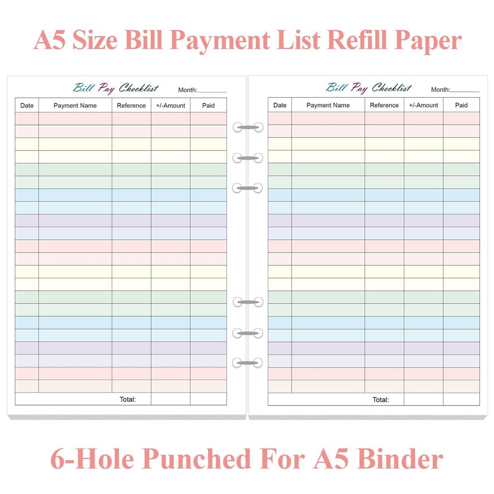 Payment Checklist Refills - 50 Sheets/100 Pages Colorful 1-Pack, multicolor