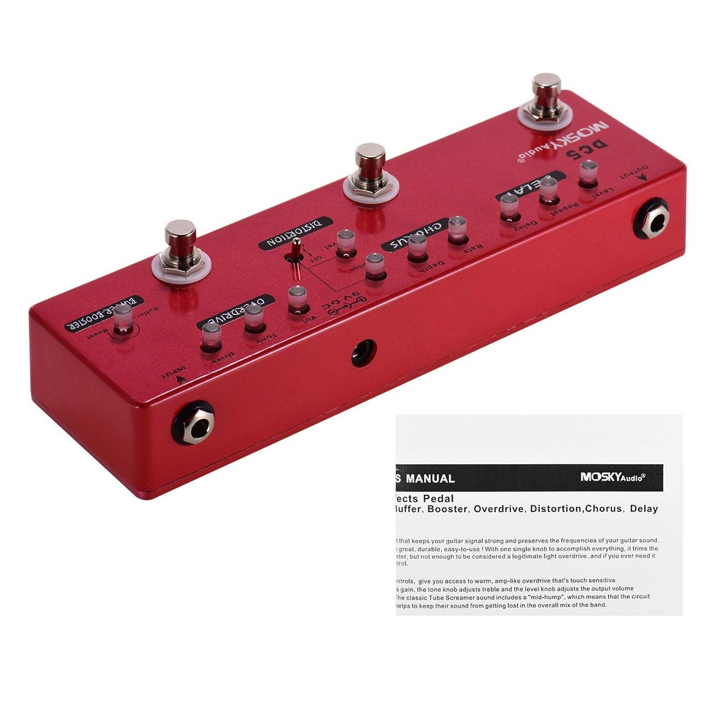 MOSKYAudio Multi Effects Pedal Buffer + Booster + 9.1 * 2.7 * 1.5in, red