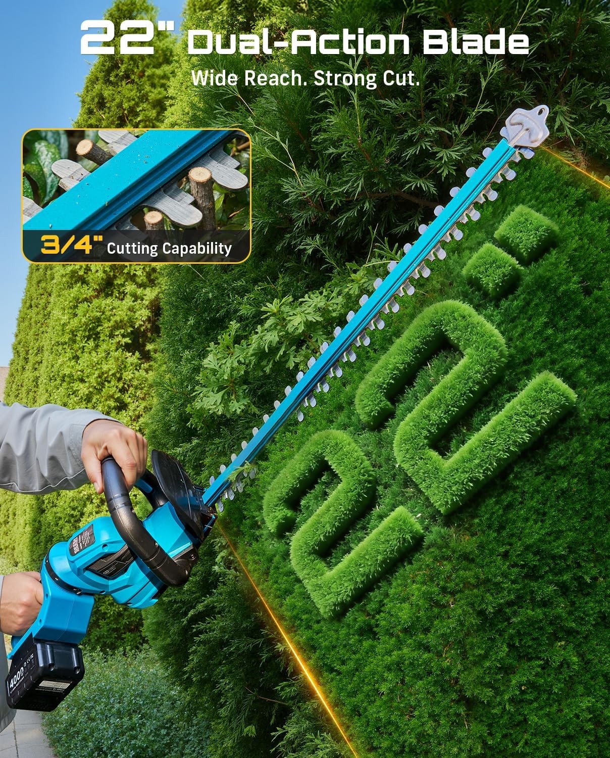 SEESII 22" Cordless Hedge Trimmer Electric Bush Trimmer with Debris Collector