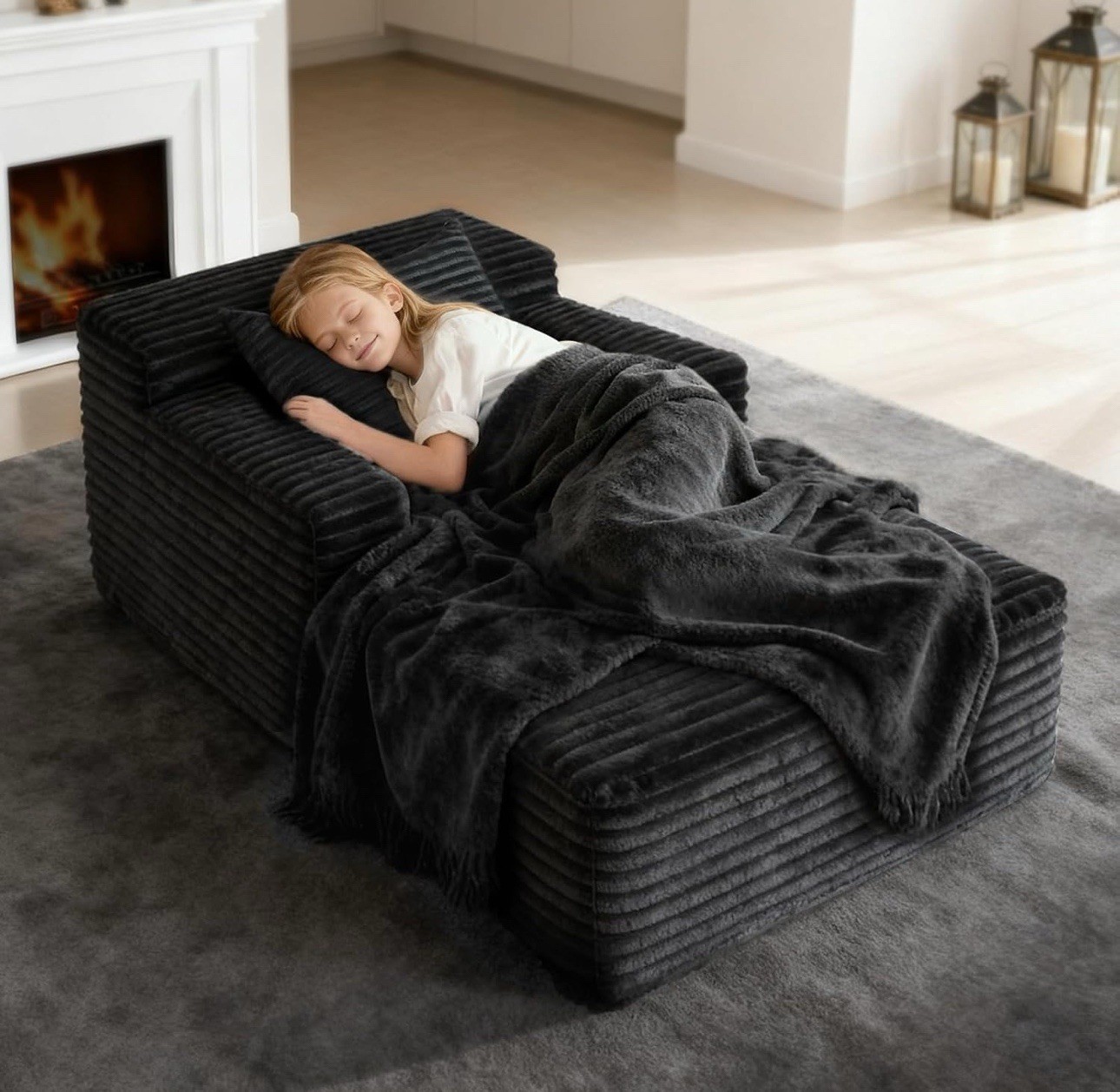 45'' Chaise Lounge Chair Indoor, Corduroy Upholstered Boneless Sofa Bed, Deep...