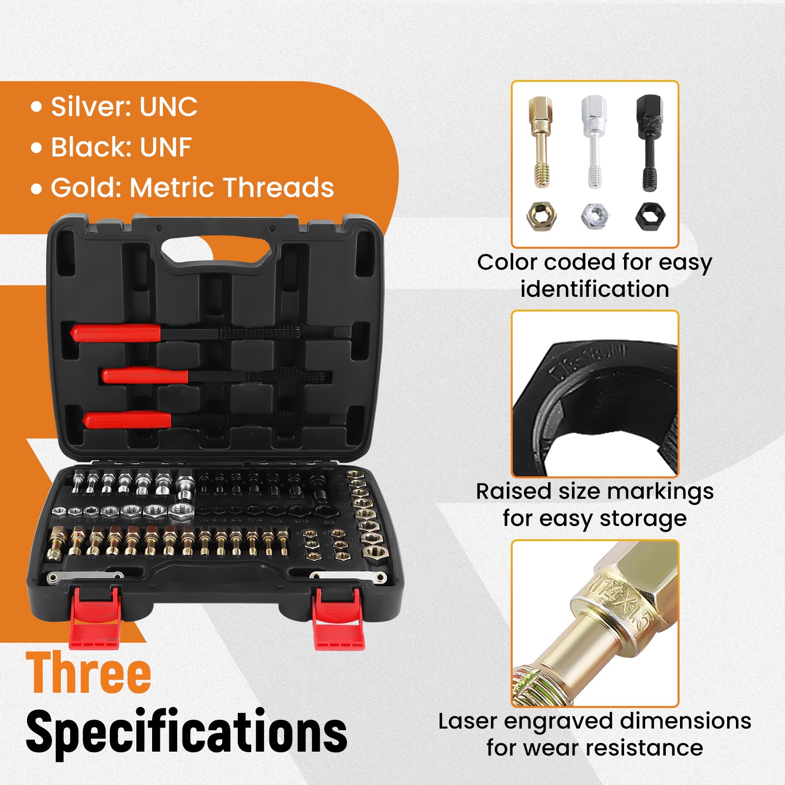 61pc Universal Thread Chaser Set for Automotive/Machinery UNC/UNF/Metric + Files