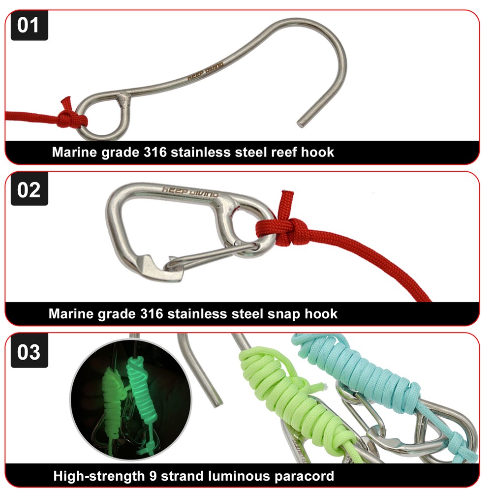 Stainless Steel Reef Drift Hook+Braided Rope Lanyard Solid & Corrosion-resistant