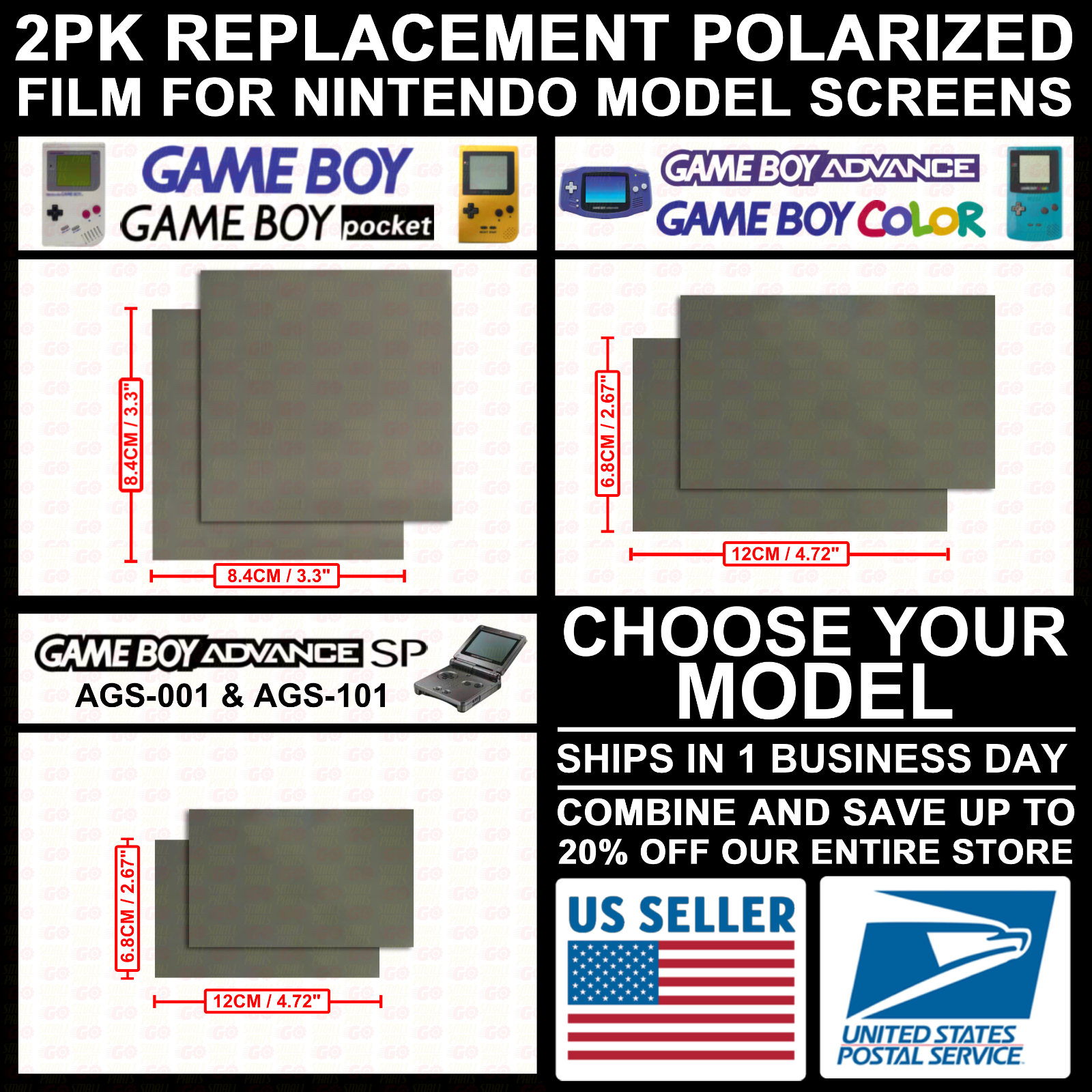 Polarized Film Screen Nintendo Game Boy/Pocket/Color/Advance/GB/GBP/GBC/GBA/SP