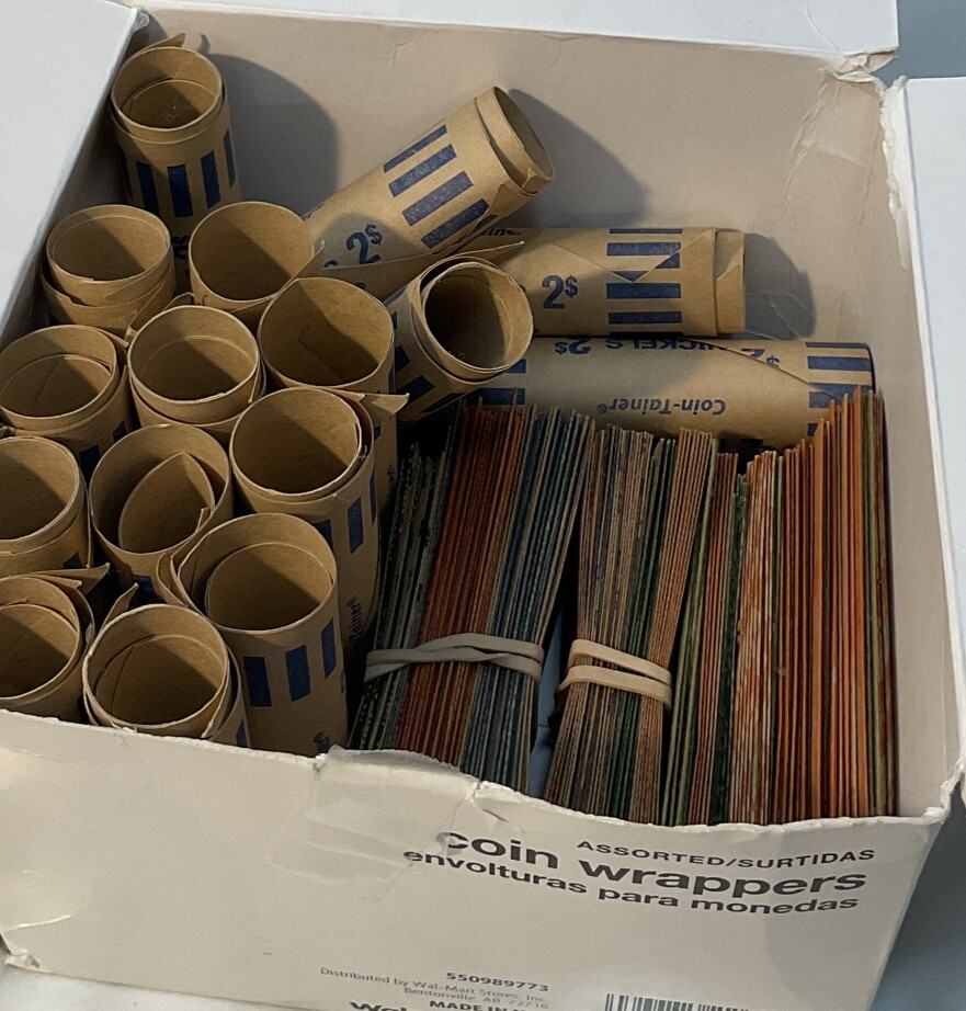 Assorted Coin Wrappers open box OVER 100 Tubes and flat rolls