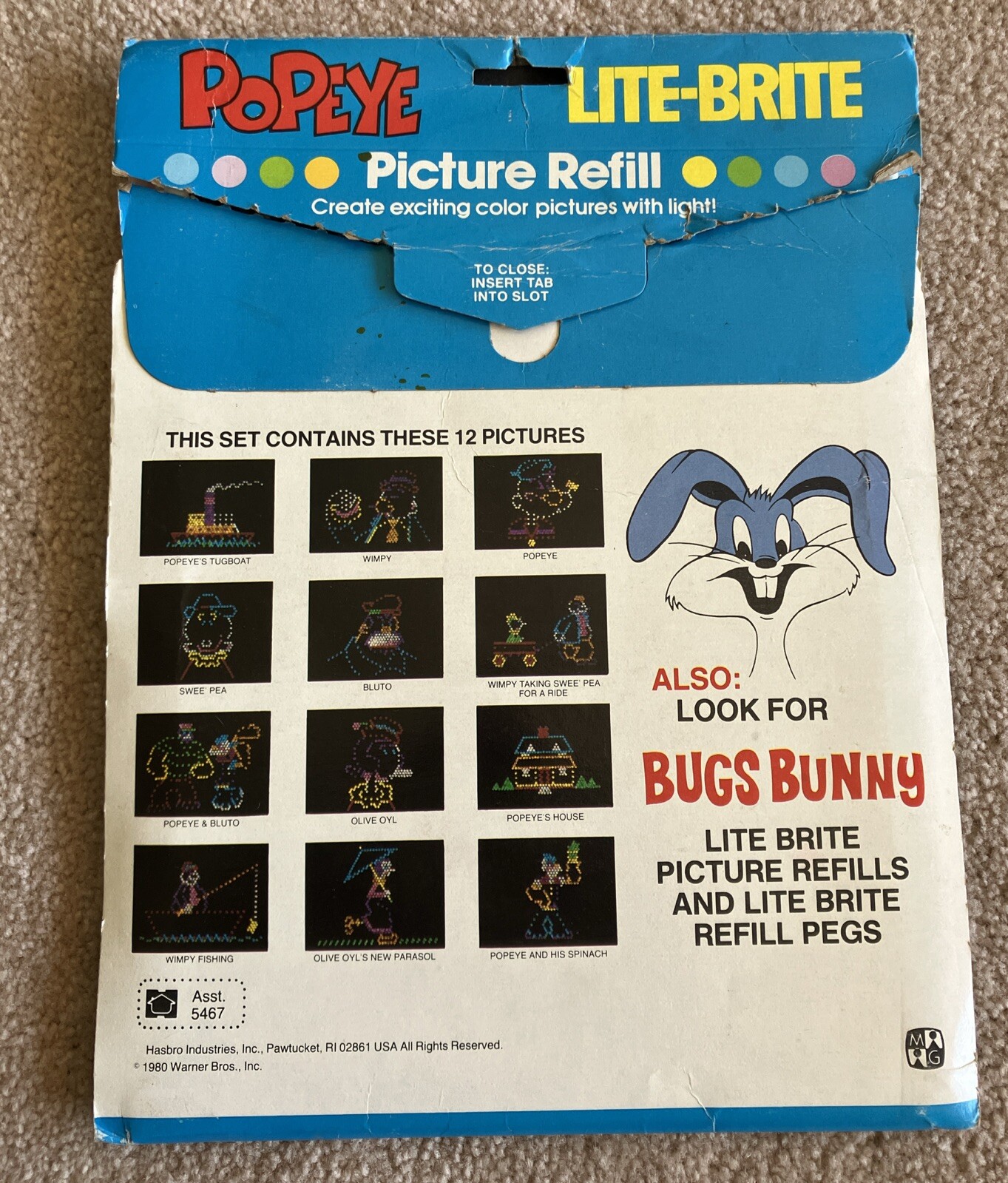1980 Popeye Lite Brite Picture Refill Hasboto Toys Set Of 12
