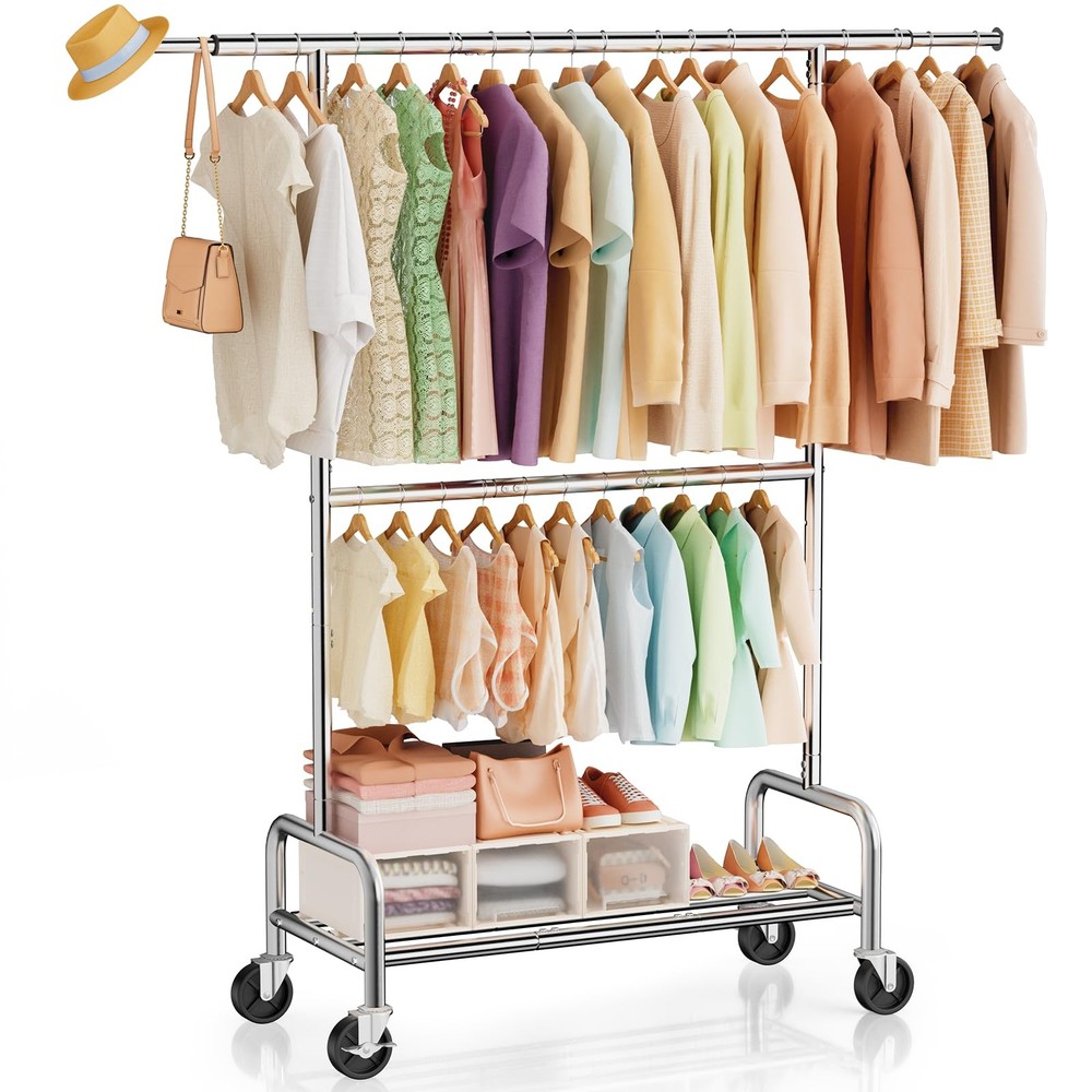Heavy Duty Clothes Rack Load 660 LBS , Rolling Garment Rack with Lockable Whe...