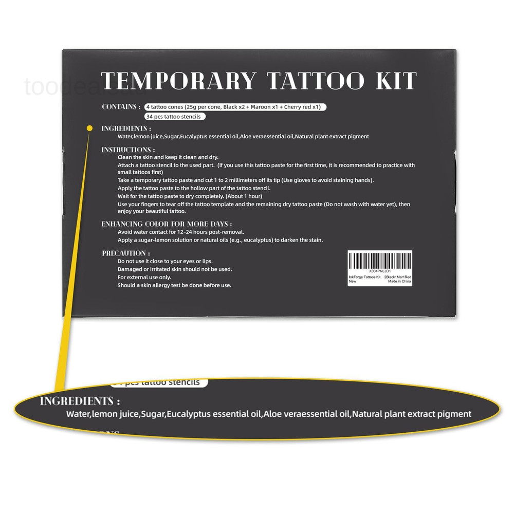 Temporary Stencils Tattoos Multiple Sizes, 4P-Red1 Black2 Maroon1