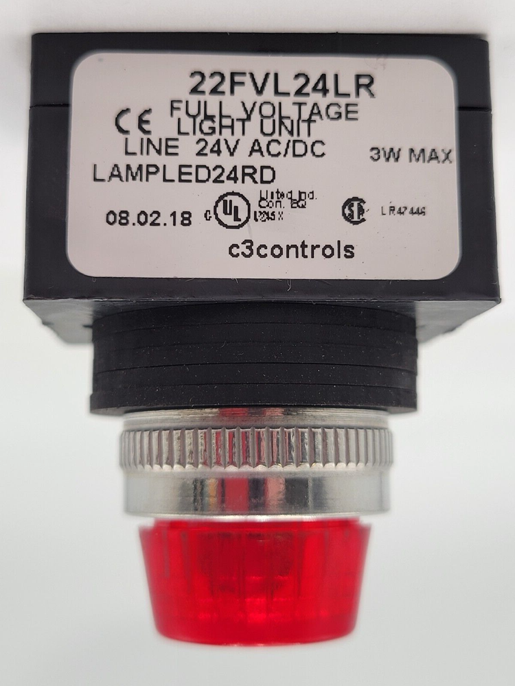 C3Controls 22FVL24LR LED Red Pilot Light Indicator 22MM 24 Volt AC/DC 3 Watts
