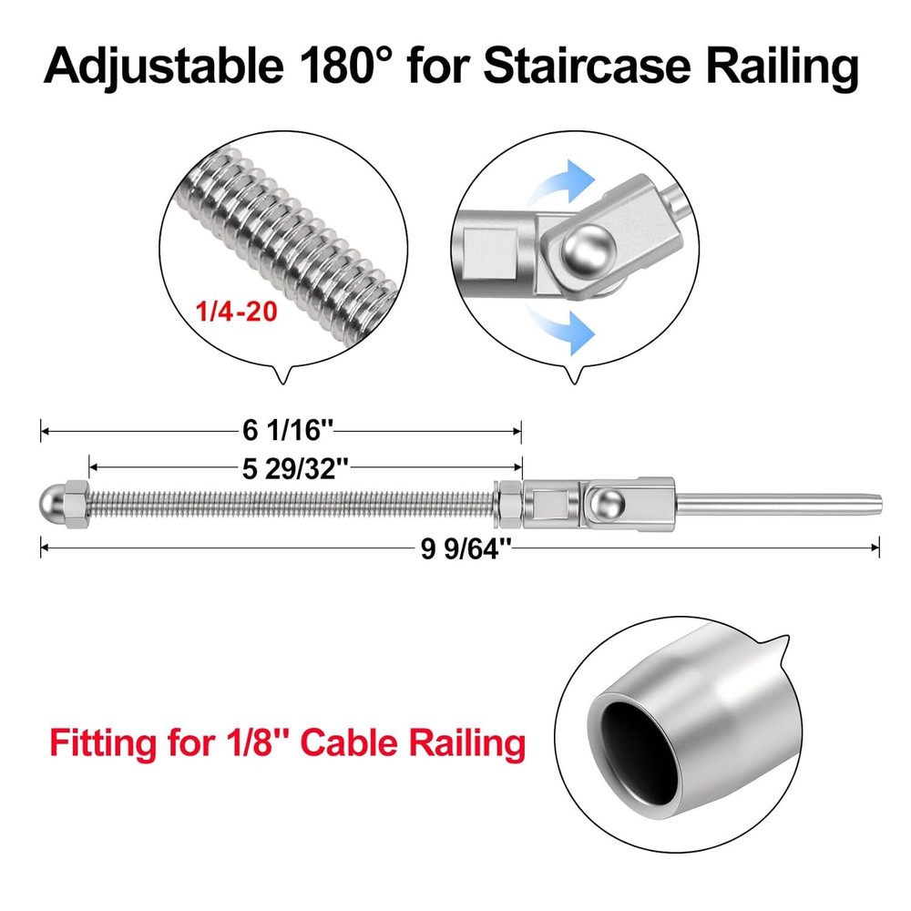 20 Pack 6"Long Angled Swage Threaded Stud 1/8" 180 Degree Adjustable Angle