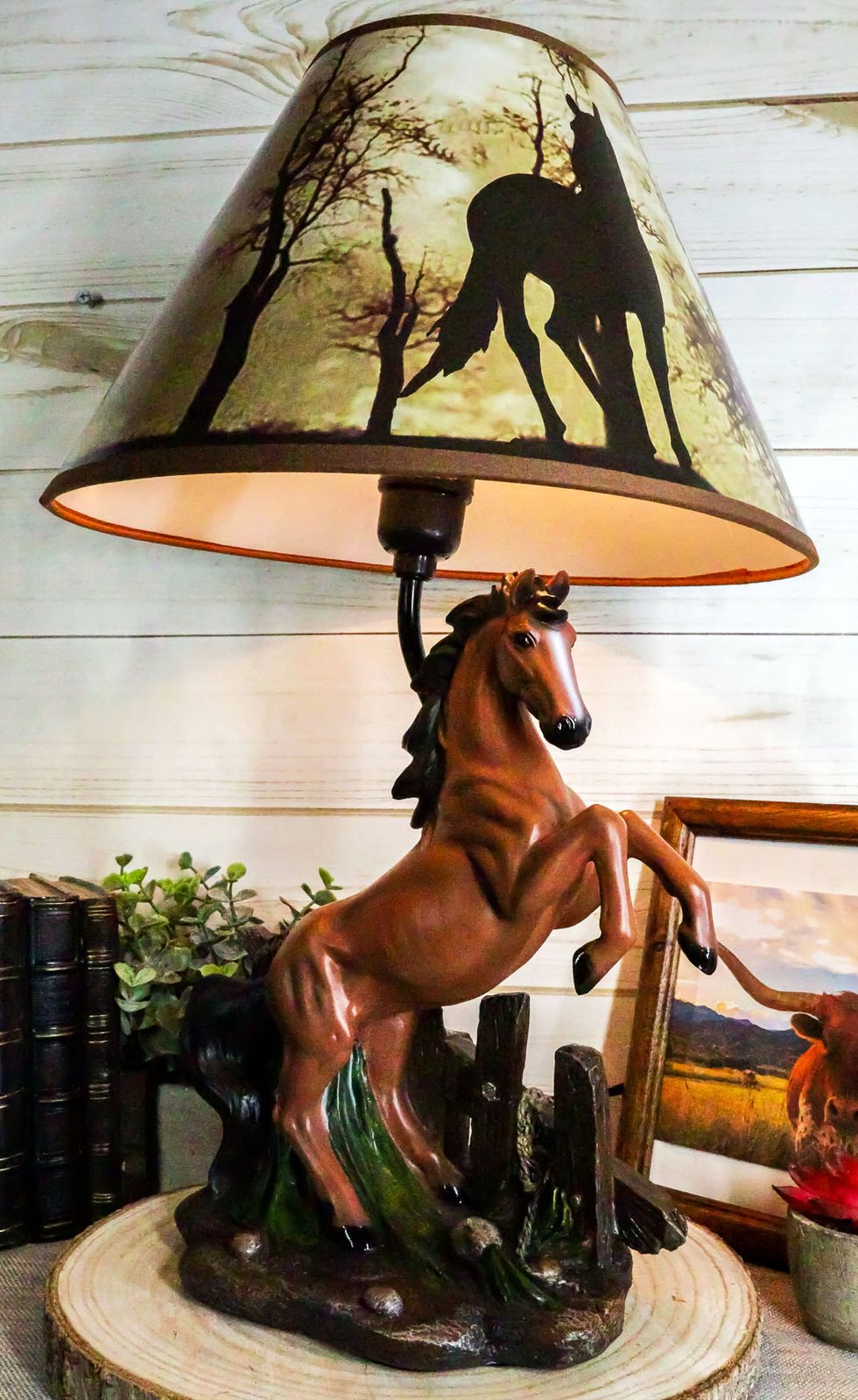 Rearing Wild Chestnut Horse Stallion Desktop Table Lamp With Shade Home Decor