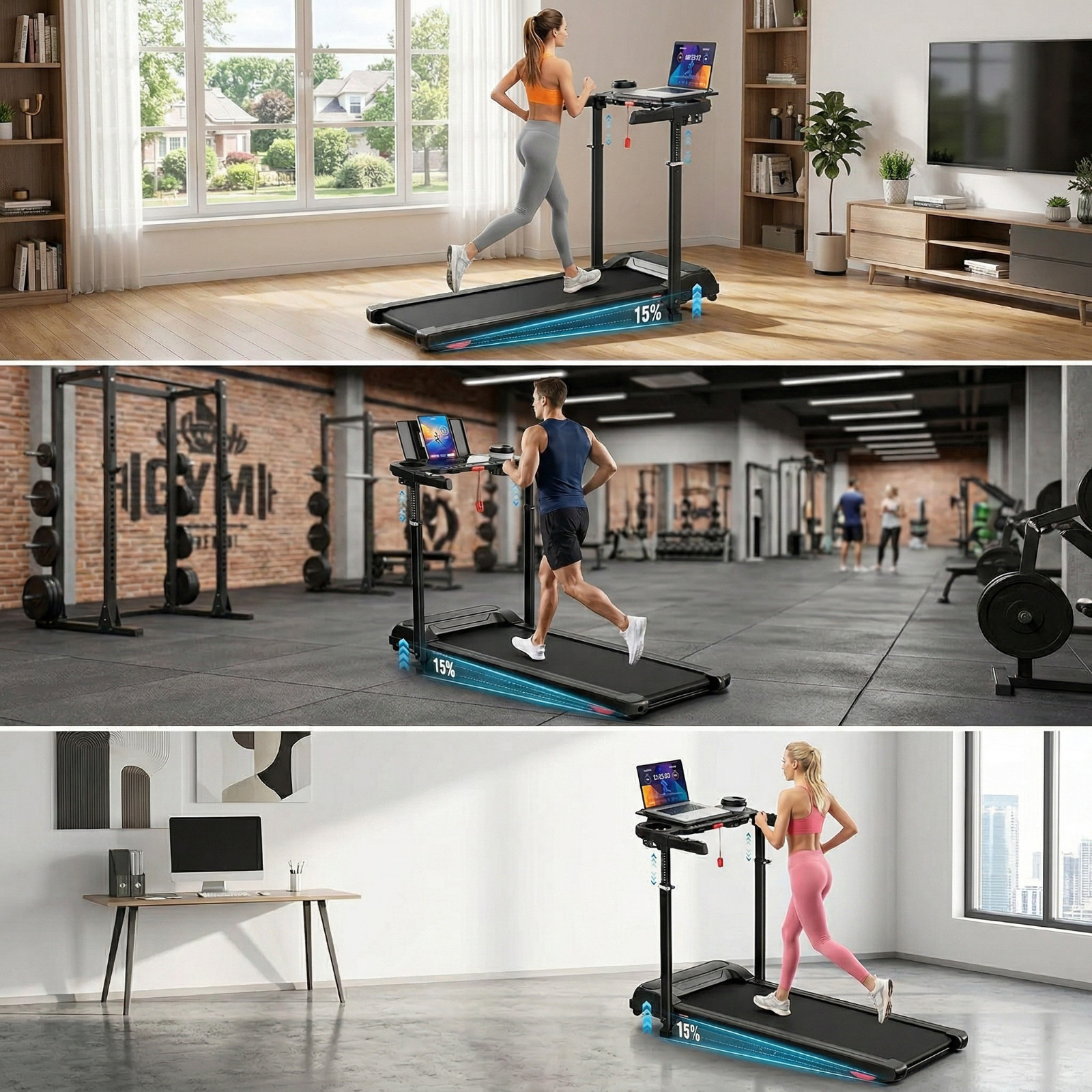 3.5HP Powerful Treadmill 15% Incline Walking Pad Quiet Walking Pad TreadmillGIFT