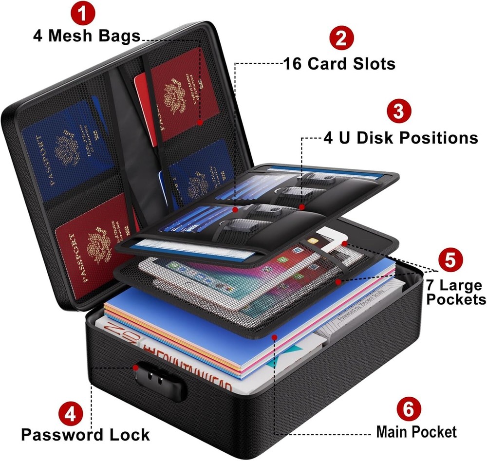Large Fireproof Document Organizer with Lock - Safe Storage for Papers & Laptop