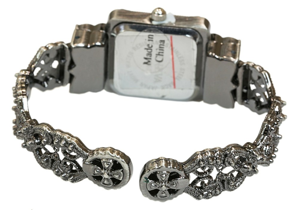 Blekon Collections Women's Antique Rectangular Case Marcasite Bangle Cuff Watch