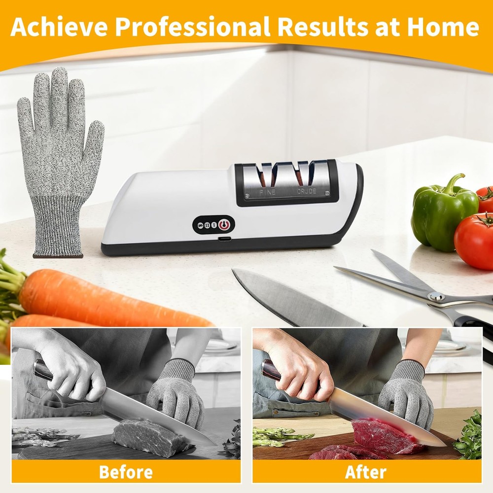 Electric Knife Sharpener, Professional 2 Stage Kitchen Knife Sharpener for Qu...