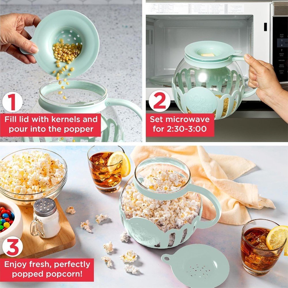 Ecolution Patented Micro-Pop Microwave Popcorn Popper with Temperature Safe Glas