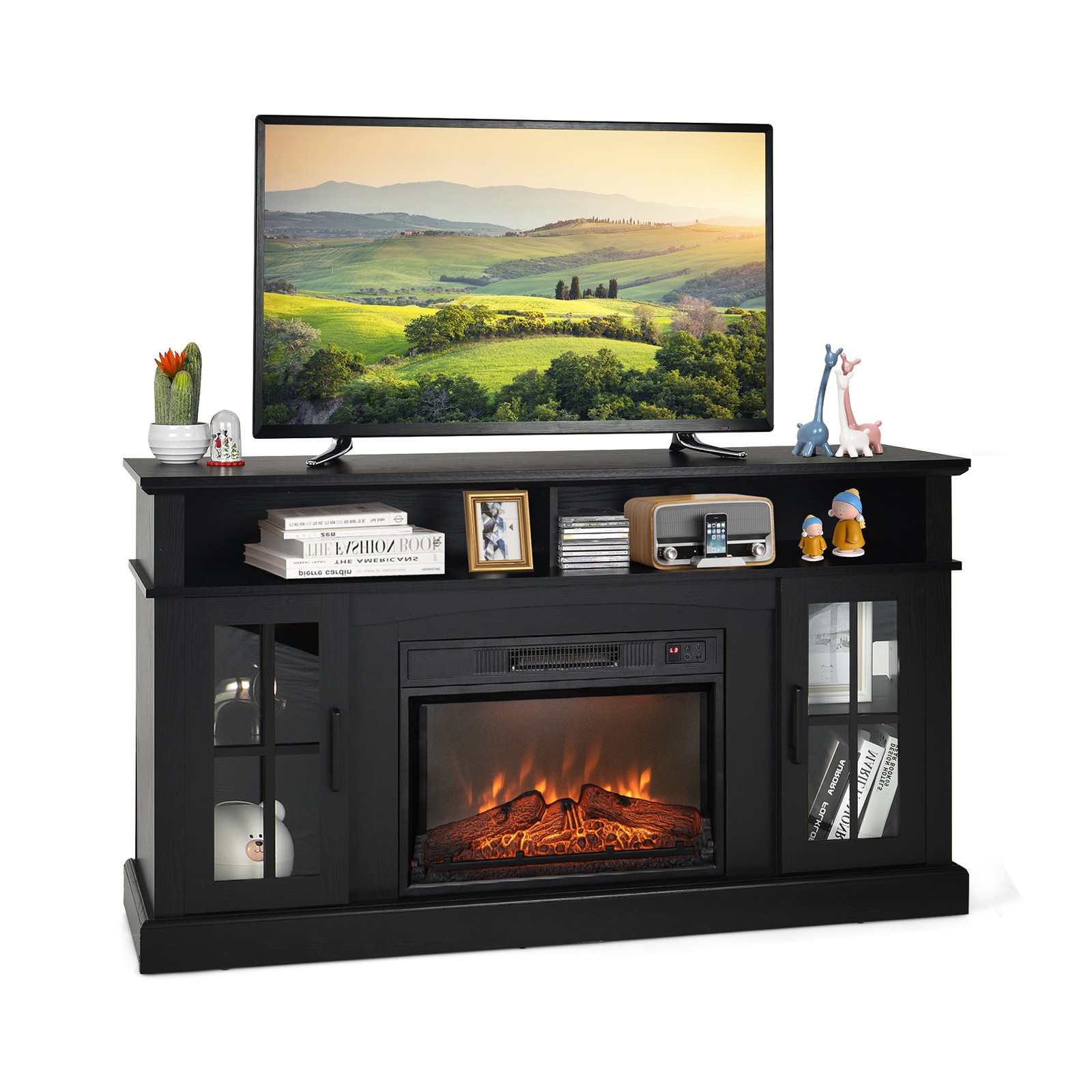 58" Fireplace TV Stand W/ 1400W Electric Fireplace for TVs up to 65 Inches