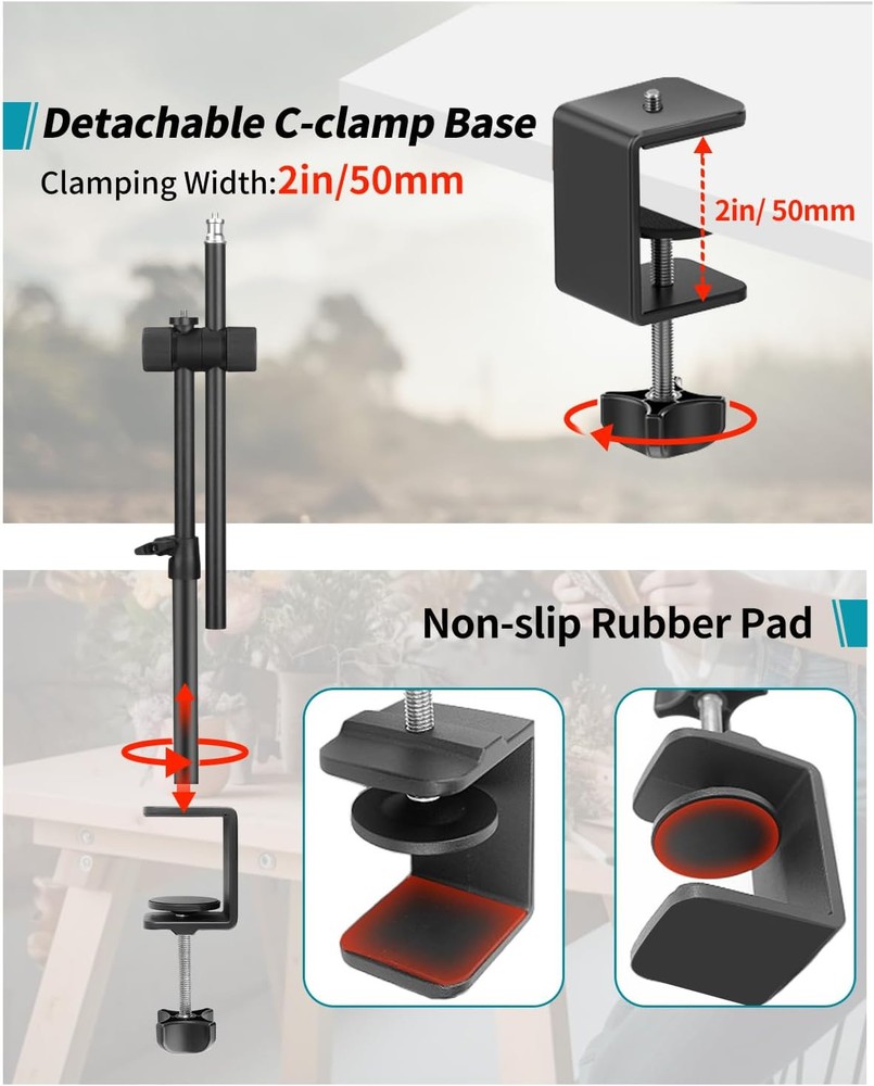 Overhead Camera Mount Desk Stand with 360°Adjustable Holding 1DFPGBL, Black