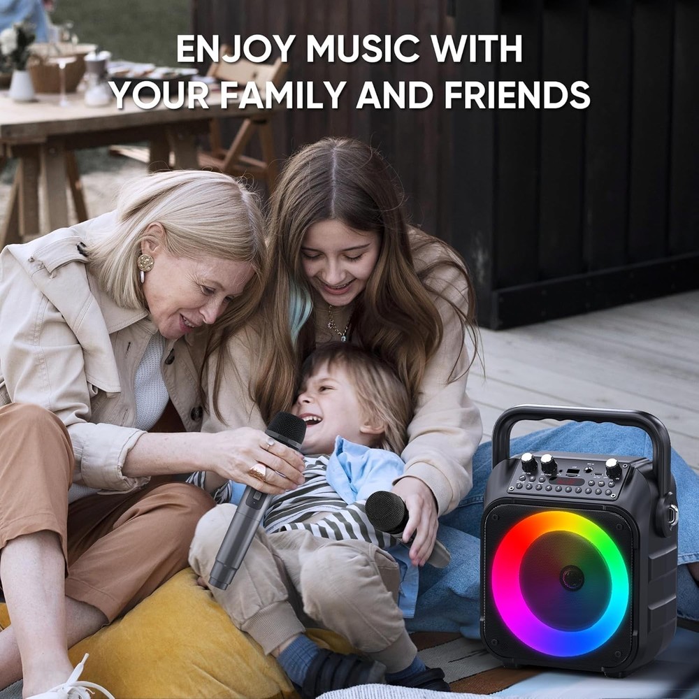 Karaoke Machine, Portable Bluetooth Speaker with 3 Wireless Microphones for A...