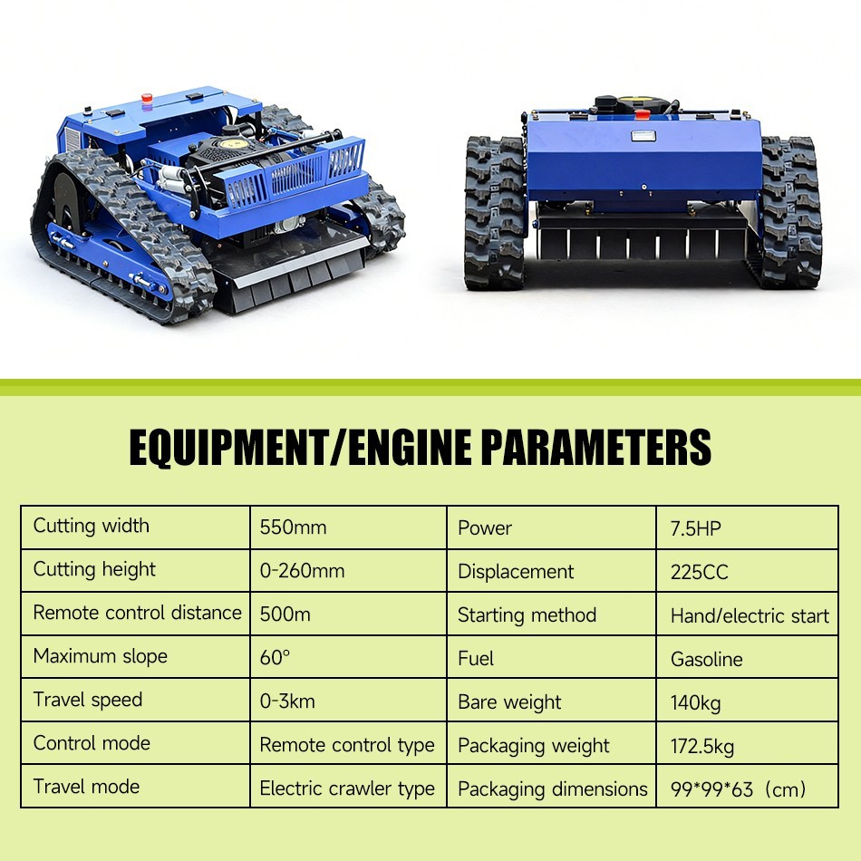 Gasoline Remote Controlled Tracked Lawn Mower RATO 225cc 7HP - Free Shipping