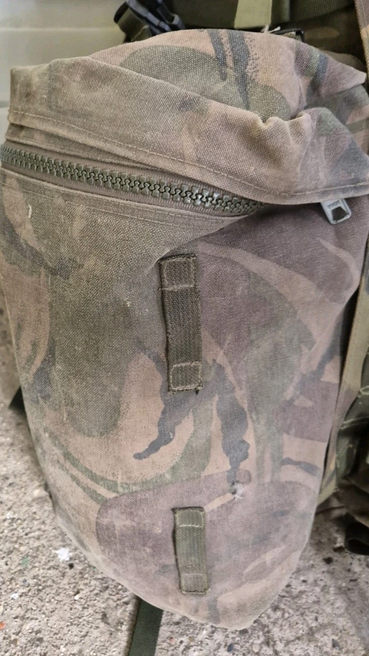 GENUINE BRITISH ARMY BERGEN RUCKSACK DPM LONG BACK 120L SIDE POUCHES +YOKE 1995