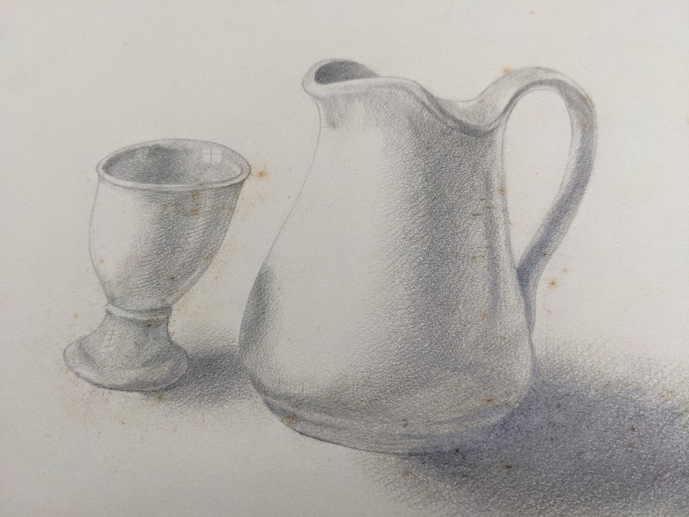 Elisabeth Reininger, Pitcher and Mug, Drawing, Signed, Dated, 1900