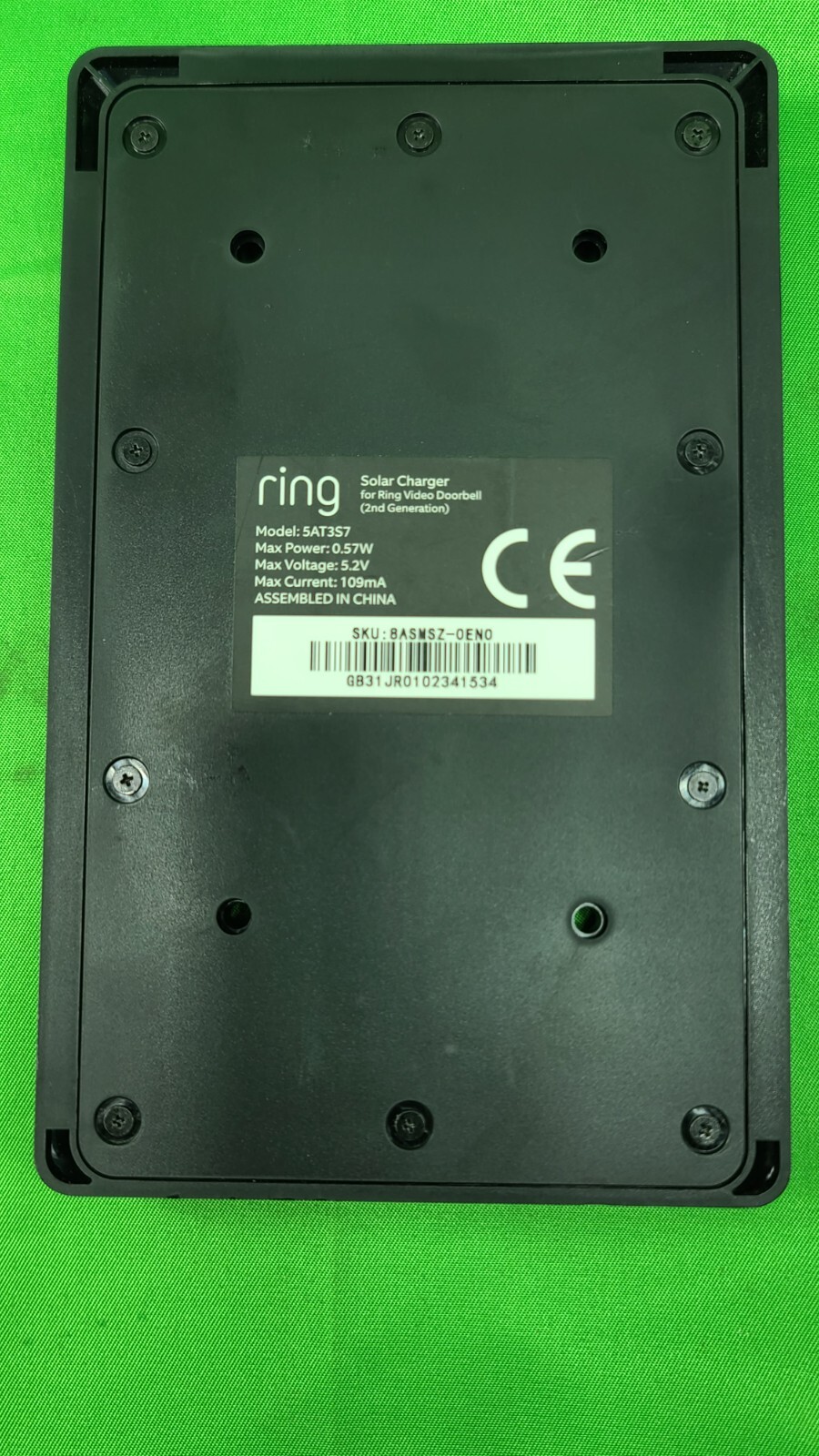 Ring 5AT3S7 Black Solar Charger Ring Battery Video Doorbell Micro USB