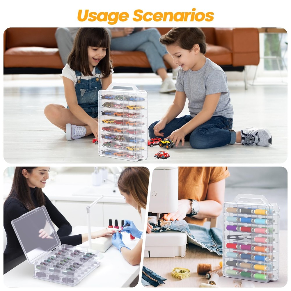 46 Grids Sewing Organizer, Double Sided Thread Box Storage, Portable Clear Pl...