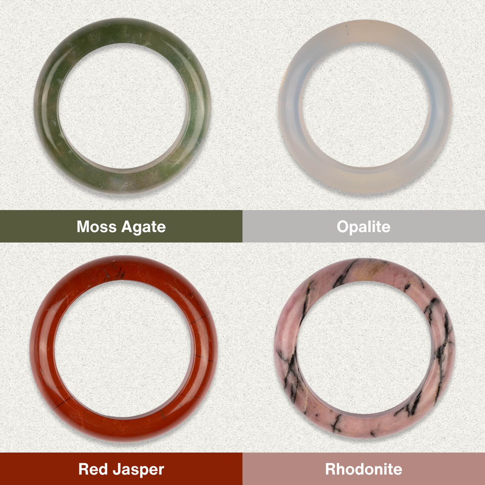 Healing Crystal Rings, Natural Stone Solid Bands, Jewelry Gifts, US Sizes 7-10