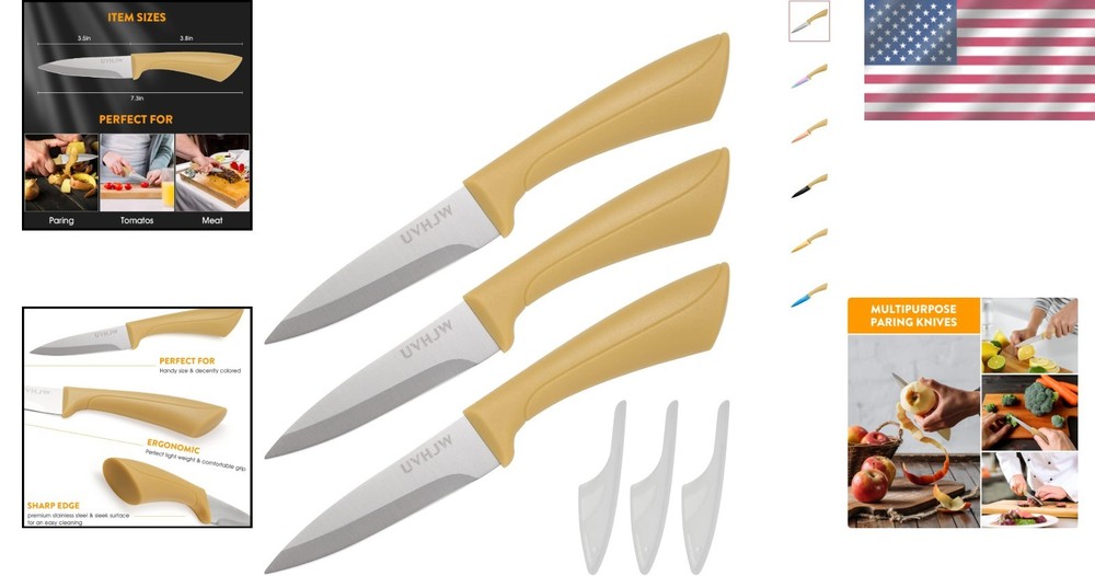 Lightweight 3-Piece Sharp Paring Knife Set - Perfect for Fruit & Vegetable Prep