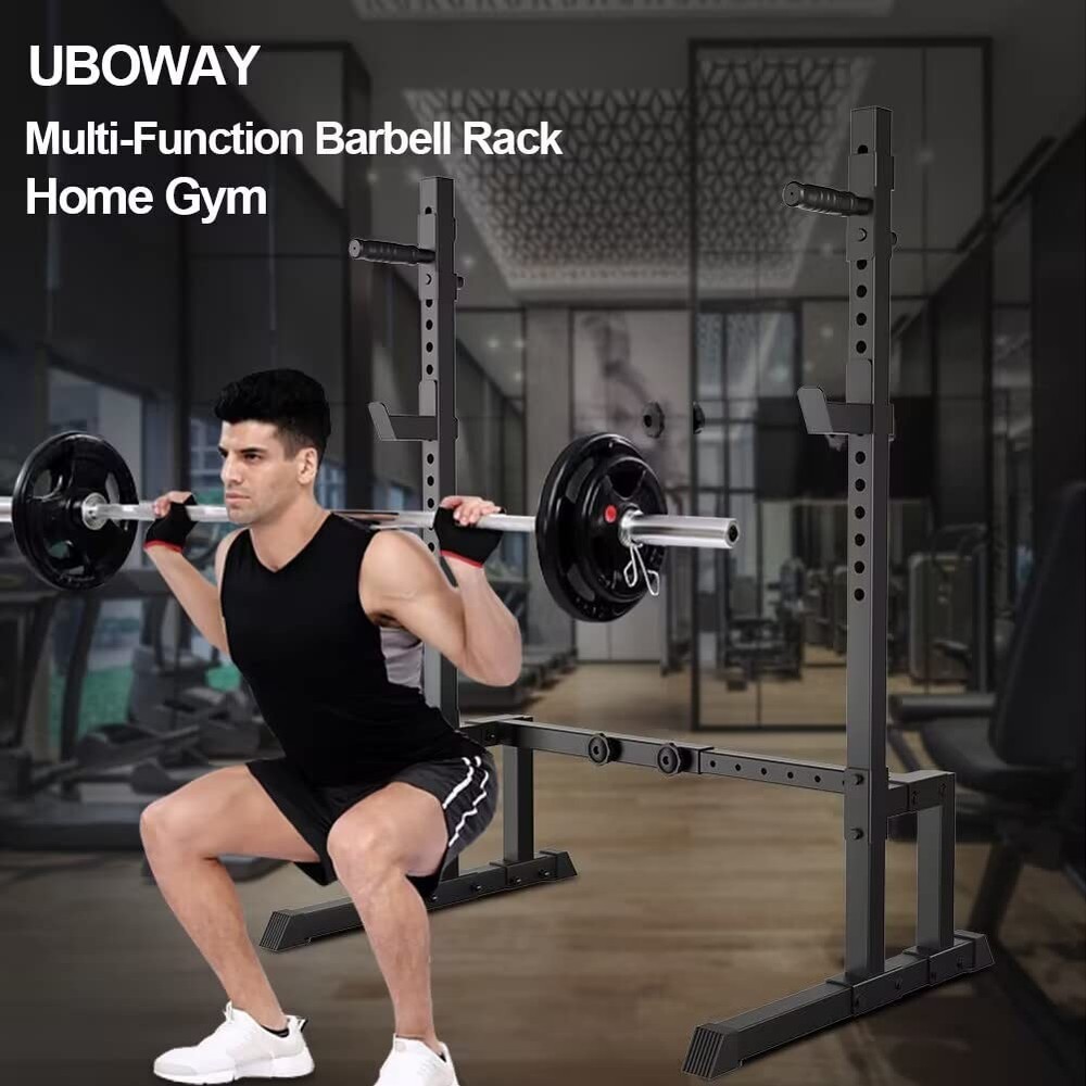 Uboway Barbell Rack Squat Stand Adjustable Bench Press Rack 550LBS Max Load Mult
