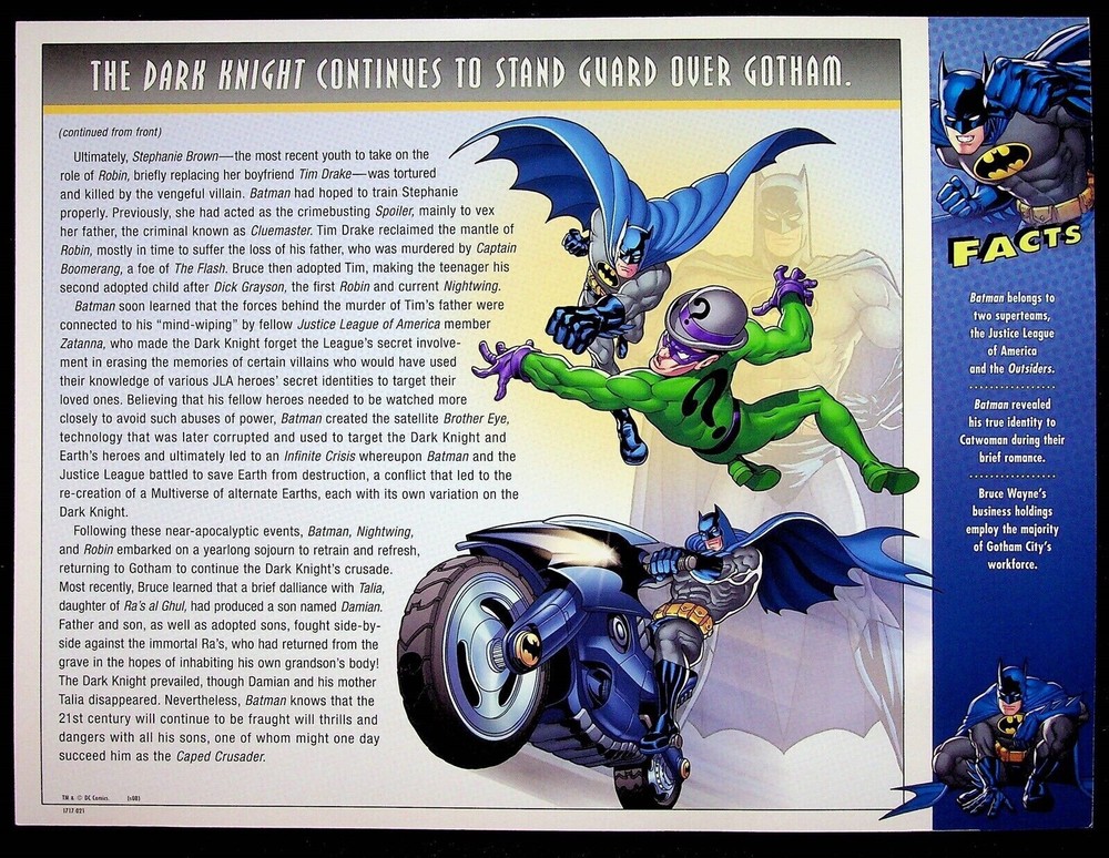 BATMAN PATCH on INFO CARD ~ from Willabee & Ward ~ DC COMICS PATCH COLLECTION