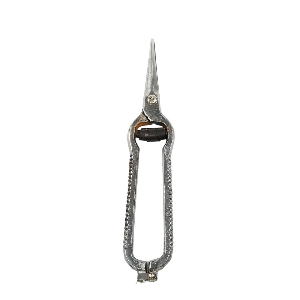 Vintage Solid Metal Scissors Silver Tone Spring Locking Shears 7"