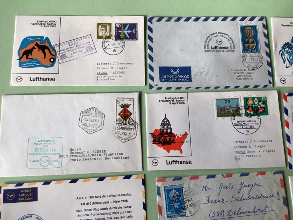 Airmail flight cover mixed world 9 items Ref A1465