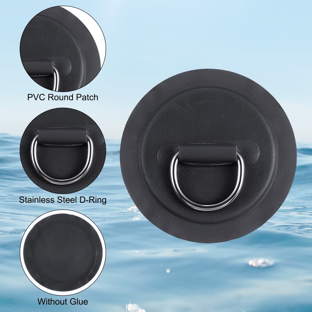 6Pcs Stainless Steel D-Ring Patch Patch with Elastic Cords and Hooks Black