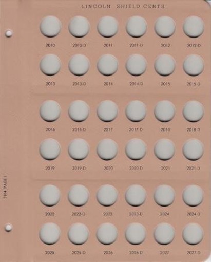 Dansco 7104-1 Replacement Page For Lincoln Shield Cents 2010-P to 2027-D Coins