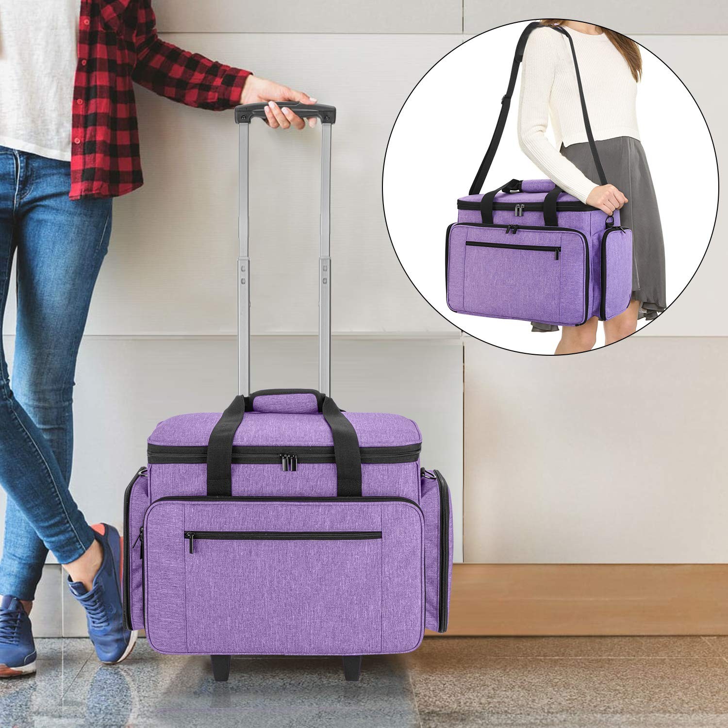 Sewing Machine Case with Detachable Dolly, Rolling Sewing Machine Tote with R...