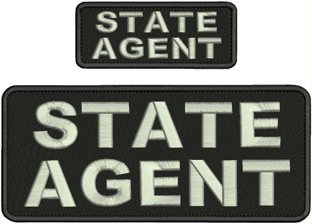 STATE AGENT embroidery patch 4X10 and 2x5 hook ON BACK SILVER