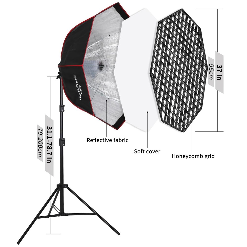 GSKAIWEN 110W Softbox Lighting Kit, 37.4 "/95cm Large Octagonal Parabolic Sof...