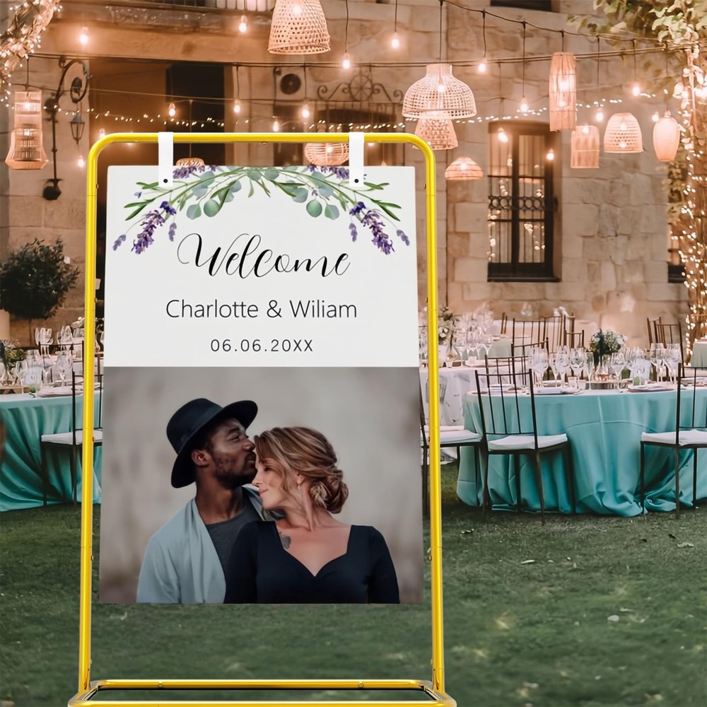 Wedding Welcome Sign Stand with Design Bundle & Leather Straps, 68”Adjustable...