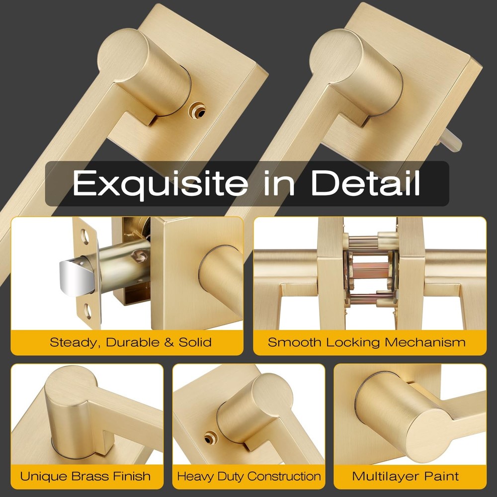 EHOMEWARE 4 Pack Passage Door Knobs, Satin Lever, Brass
