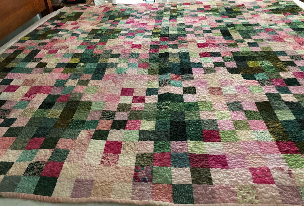 Patchwork Hand Stitched Quilt, "Small Blocks" Reversible