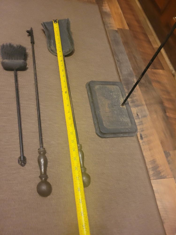 Vintage Antique Solid Brass Hand Forged Fireplace 3 Tools with Stand Set