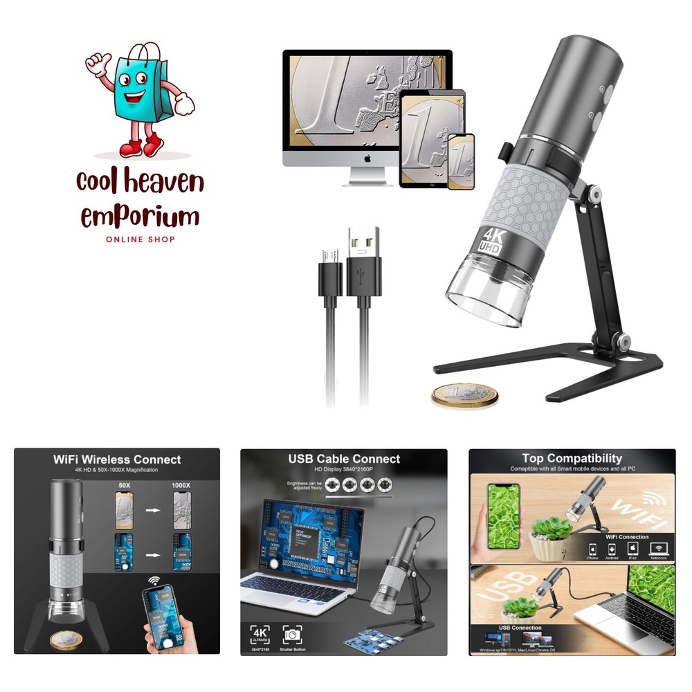 HD Wi-Fi Wireless Digital Microscope Camera Magnifier, Compatible for iPhone,...