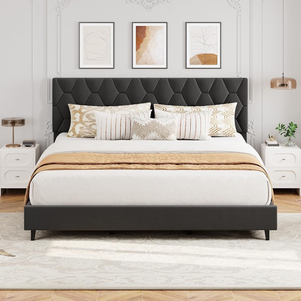 King Size Bed Frame with Headboard, Heavy-Duty Platform Bed Frame,Easy Assembly