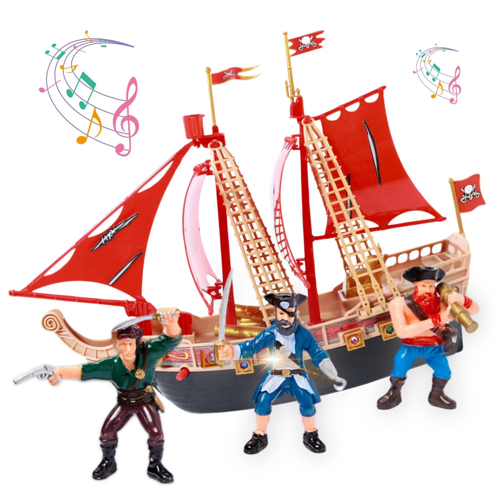 Pirate Ship Kids Toy Playset w/ Pirate Action Figures, Light and Sound