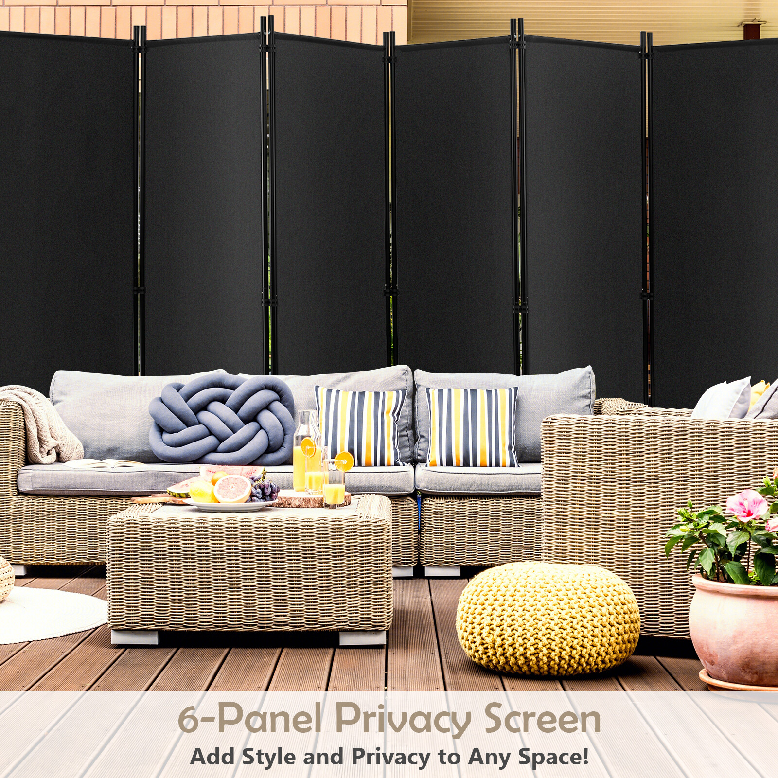 6-Panel Folding Room Divider 6FT Rolling Privacy Screen w/ Lockable Wheels Grey
