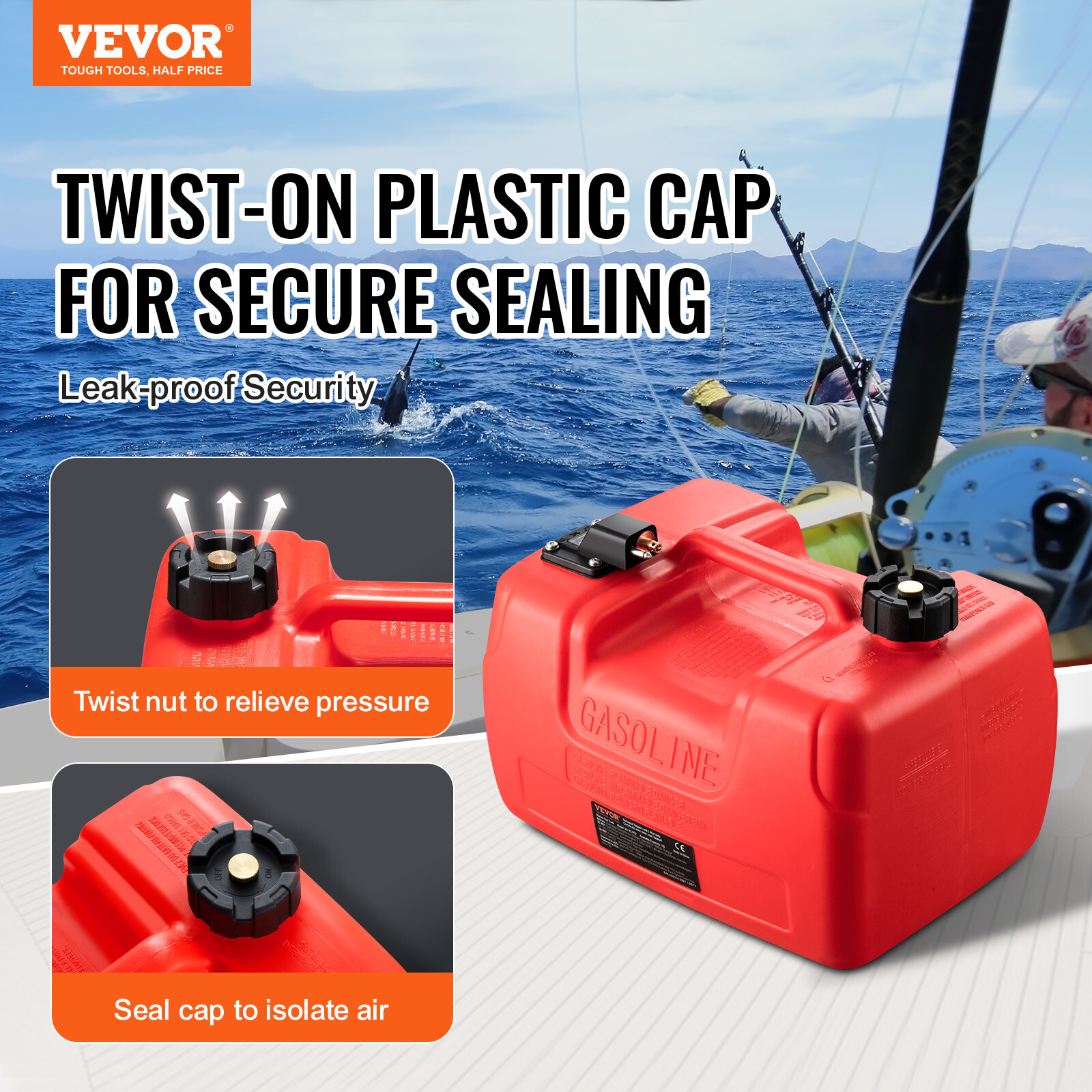 VEVOR Boat Fuel Tank Portable Marine Outboard Gas Tank 3.17 Gallon/12L with Hose