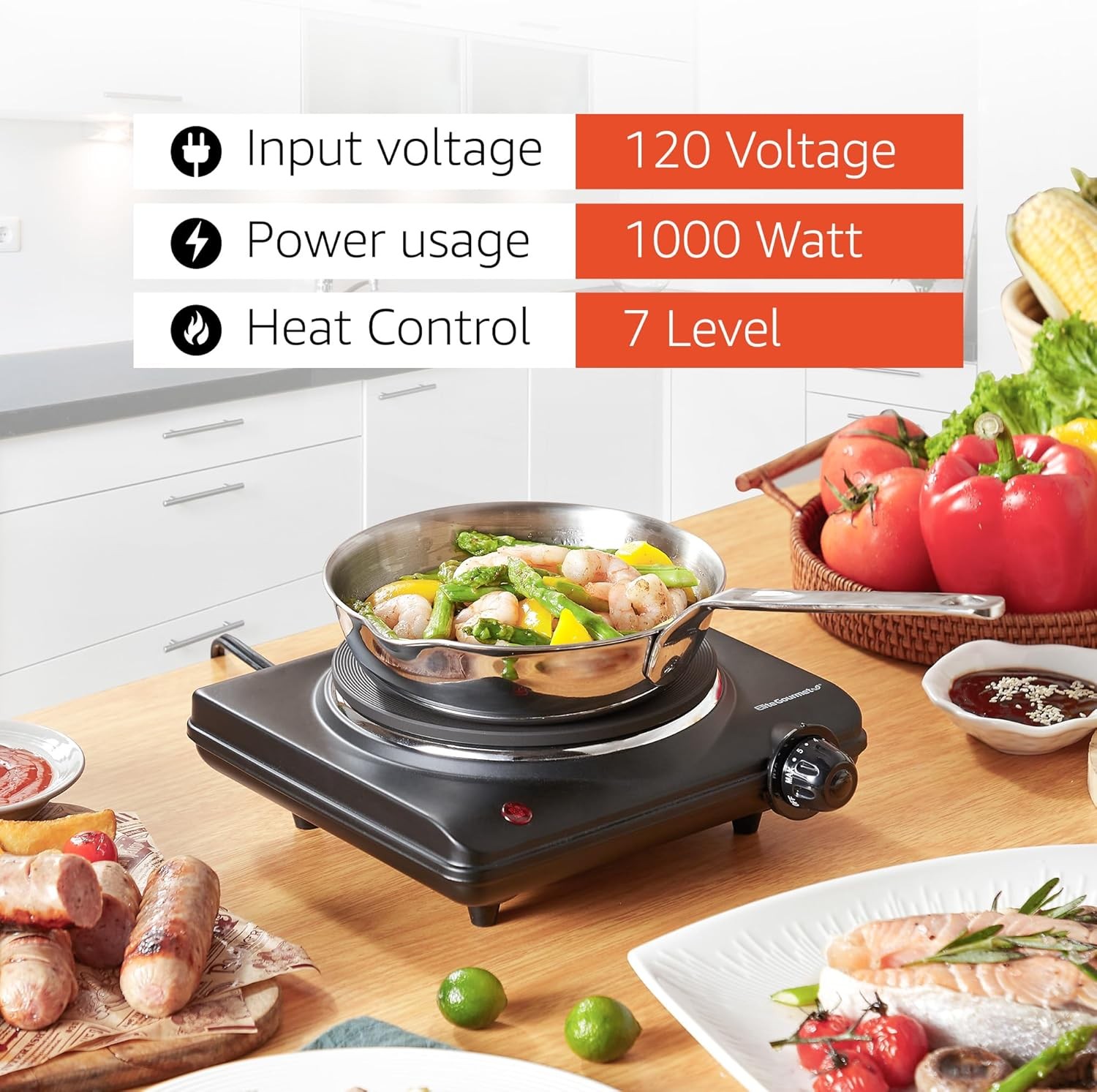 Gourmet Electric Hot Plate 1000W Single Burner Cast Iron Black